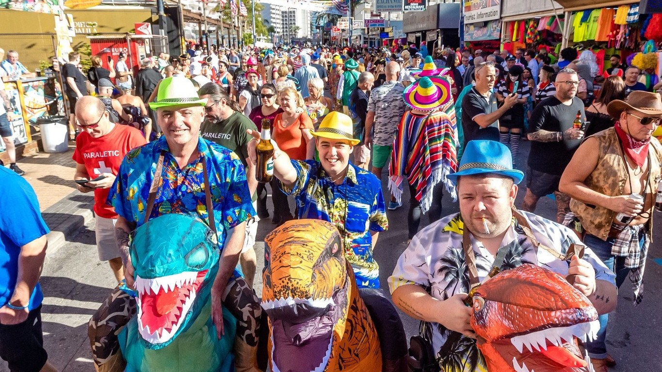 Dinosaur fancy dress costumes at Benidorm fiesta celebrations